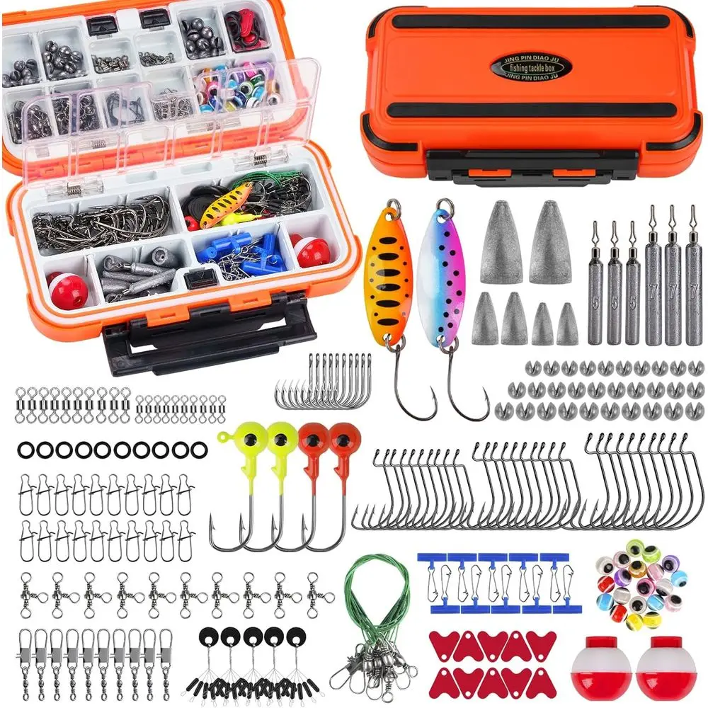 

210-Piece Fishing Tackle Kit, Compact Double-Layer Box with Hooks, Sinkers, Bass & Trout Gear