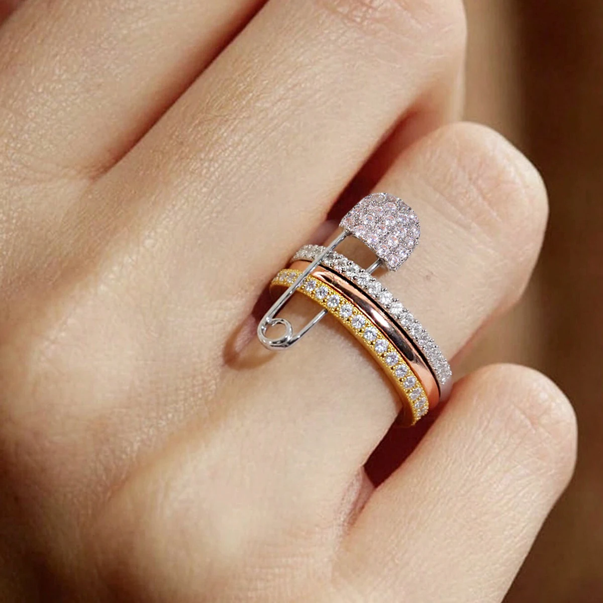 2025 New Product Three color Pin Ring for Women Office Party Friends Gift Jewelry Accessories