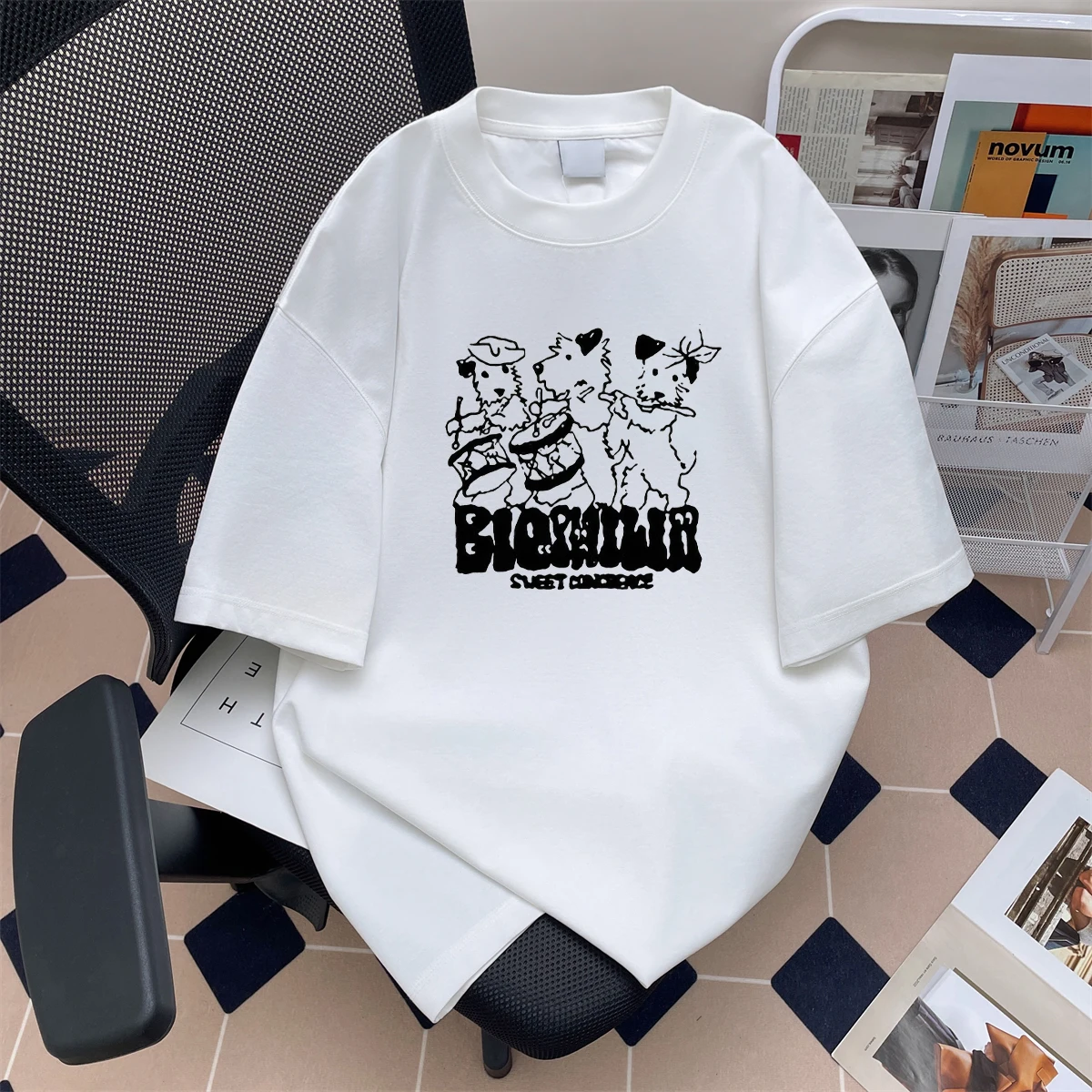 

Футболка унисекс свободного кроя в американском стиле из чистого хлопка с коротким рукавом, с мультяшным принтом, повседневный топ для молодежи на все сезоны, с круглым вырезом