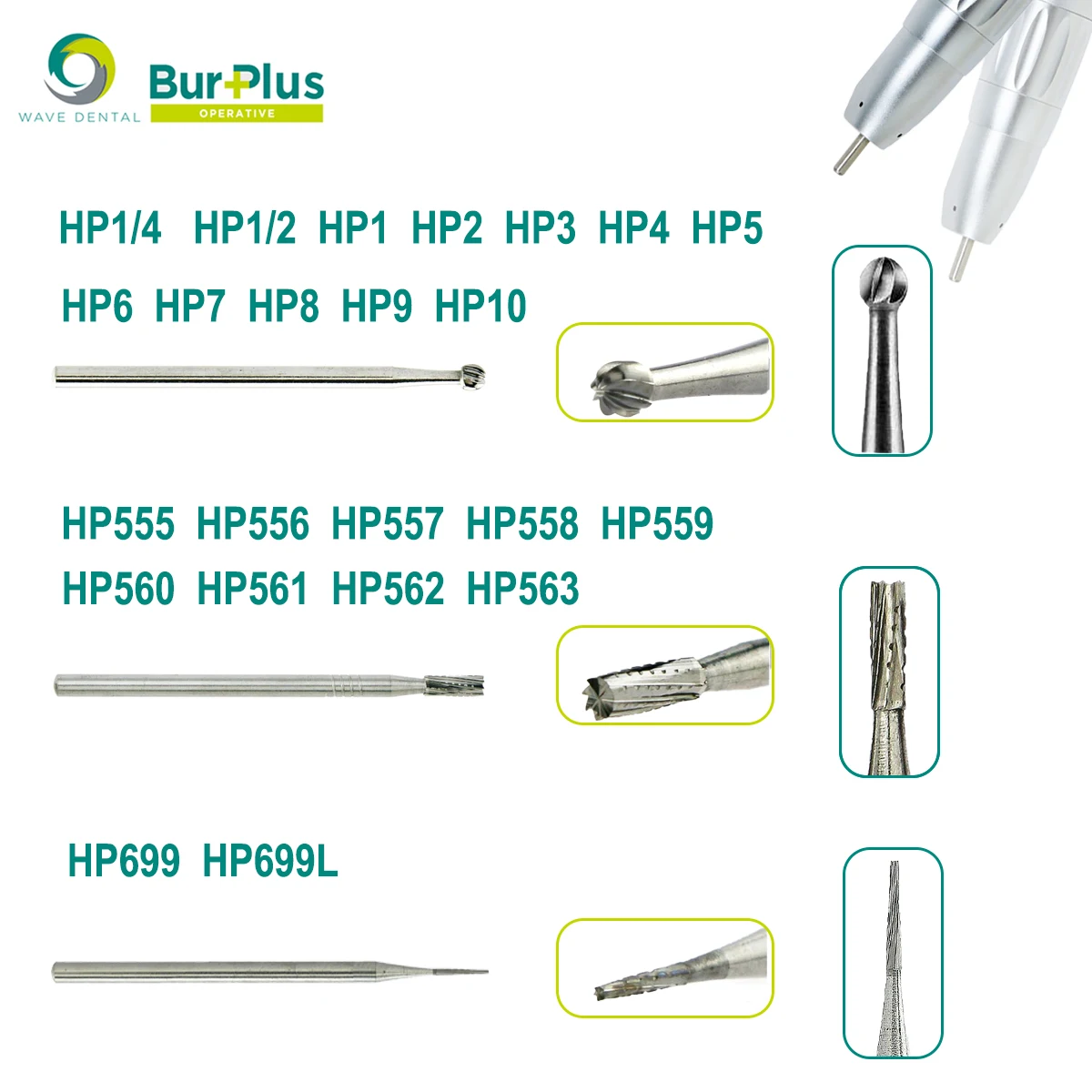 WAVE Dental Burs Tungsten Carbide Bur Dentistry Drills Bits Dental Strawberries HP Cutter Dentist Tools  5Pcs/Pack