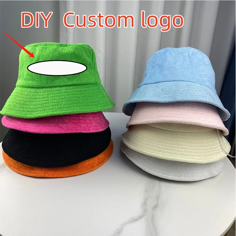 

Spring Autumn Outdoor Panama Sun Fisherman Hat Terry Cloth Towel Bucket Hat Unisex Candy Pure Color Fashion Cap