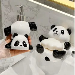 Nordic Bathroom Set Panda Soap Dish Ceramic Tissue Box Press-Head Lotion Dispenser Complete Bath Accessories Set