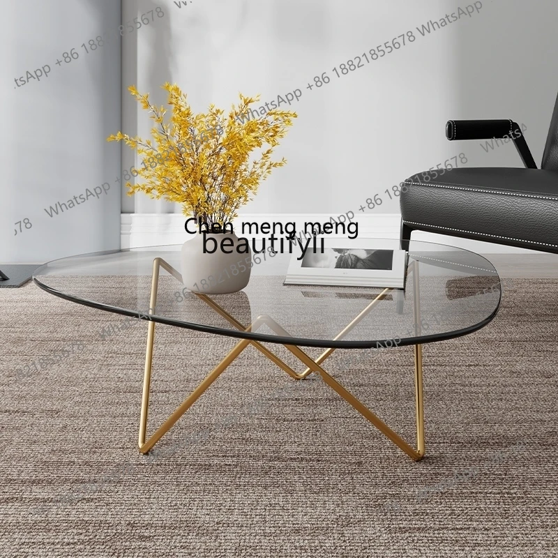 

X Tempered glass coffee table, simple modern light luxury round high-end apartment tea table, side table