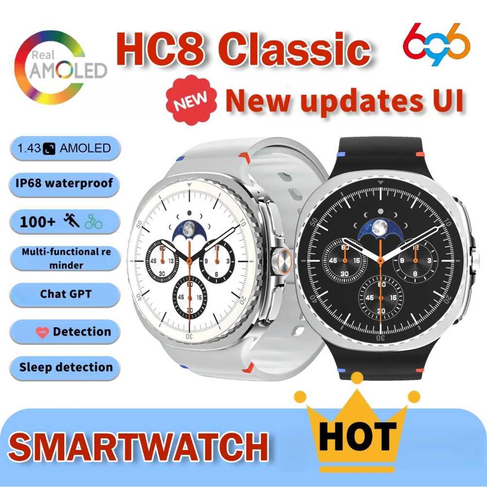 

Amoled Screen Outdoors Smartwatch Men Waterproof Sleep Health Monitor BT Call Smart Watch Women GPS Tracking Mult-Sport Fitness