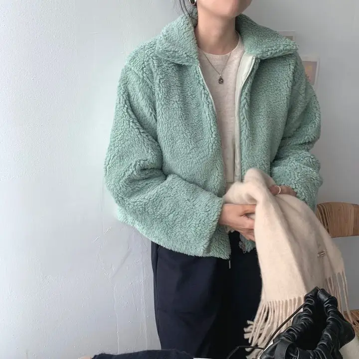 Płaszcz z kołnierzem z futra jagnięcego lub płaszcz z bawełny Jaet Thiened, modny, jesienno-zimowy, damski, do noszenia na co dzień, odzież wierzchnia, styl szkolny i miejski.