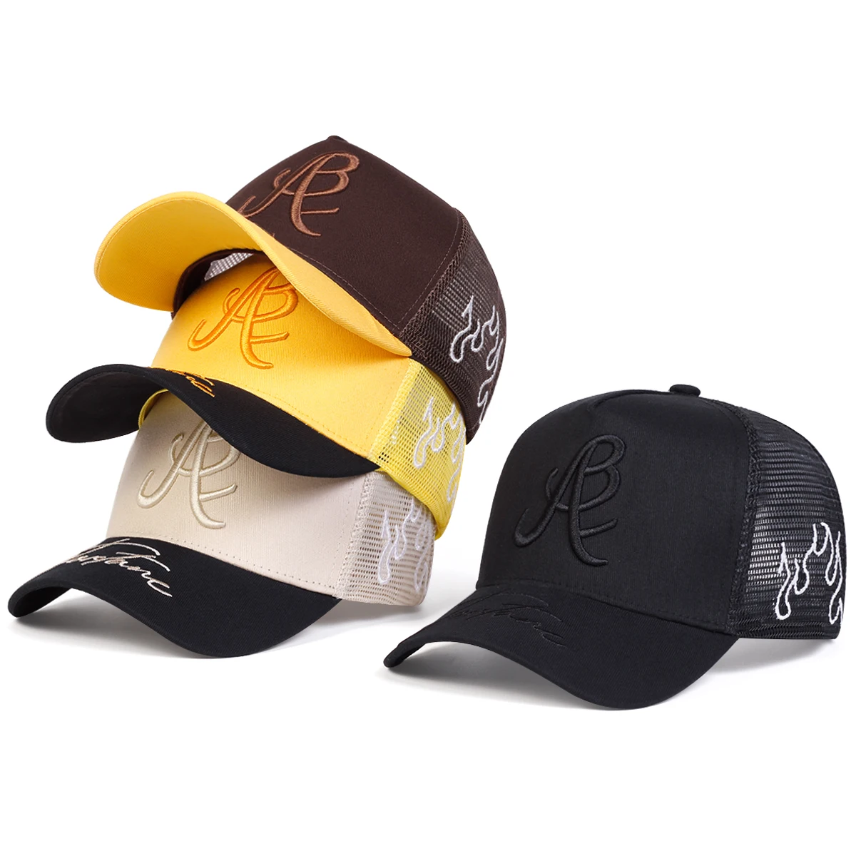 Unisex Personality Letter Embroidery Side Flame Baseball Net Caps Spring and Summer Outdoor Adjustable Casual Hats Sunscreen Hat