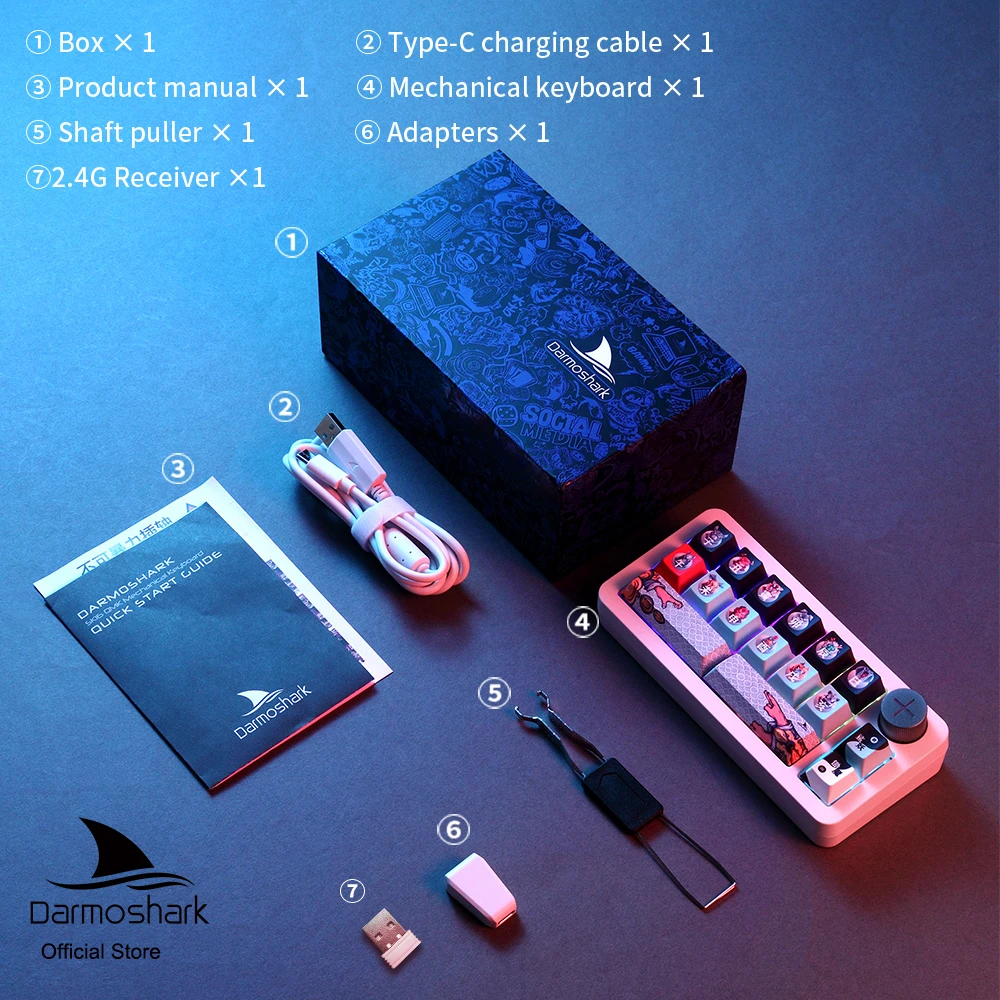 Imagem -06 - Darmoshark Sk16 Teclado Numérico Tri Modo sem Fio Bluetooth Teclado Mecânico Zodíaco Keycaps 16 Teclas Troca Quente Huano Switch