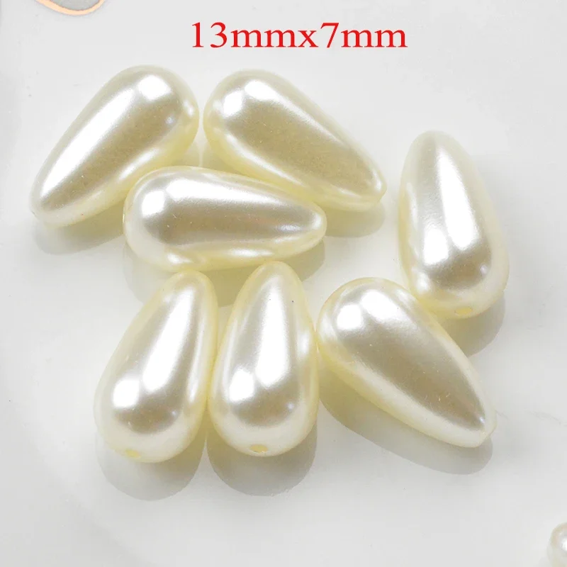 FLTMRH 5mmx7mm 10mmx6mm 12mmx6mm ABS Tear Drop Beads White/Ivory Imitation Pearl Beads For DIY Jewelry Making Indian Beads