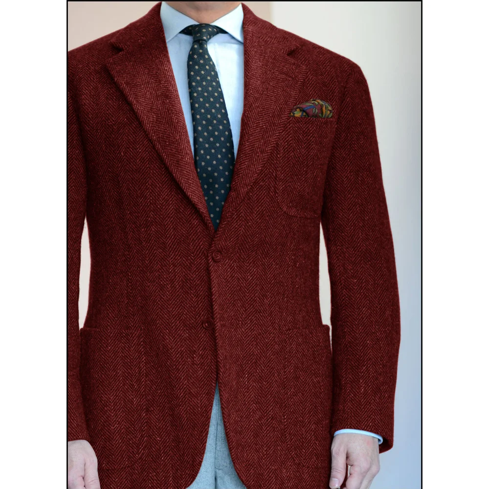 

Men's Jacket Suit Jackets for Man Jackets High Quality Casual Vintage Herringbone Fabric Business Style Single-Breasted Fashion
