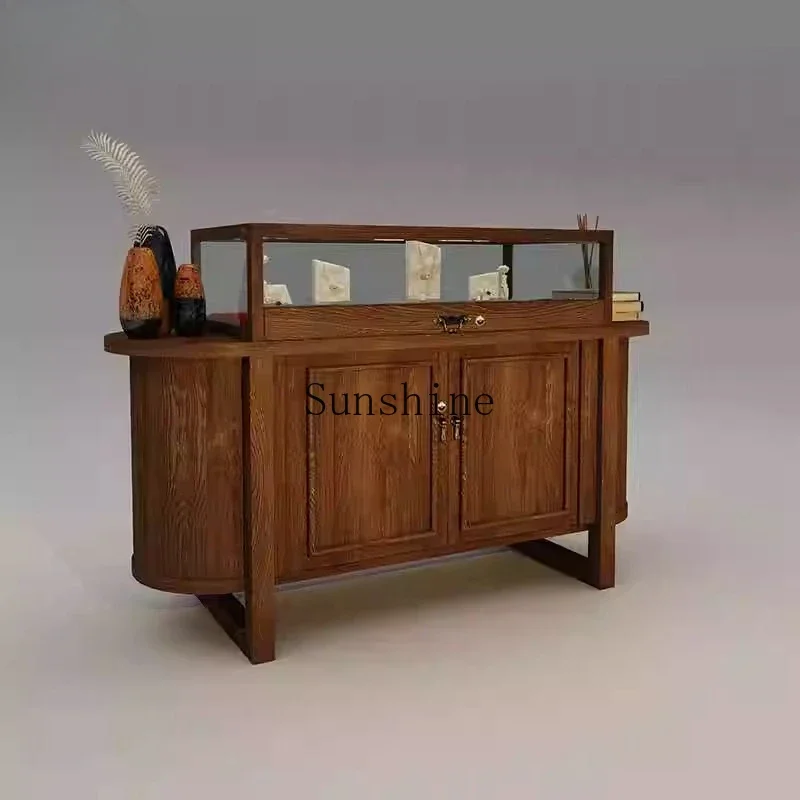 Jewelry Jade Glass Single Product Display Cabinet Solid Wood Jewelry Counter  FT