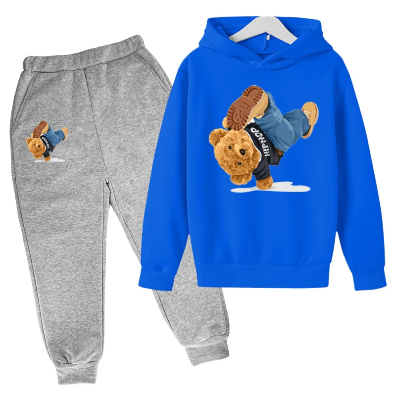 Kids Hoodie Set Cotton Top Pants 2pcs Sets Spring/Autumn Children\'s Clothing Street Dance Cartoon Bear Print Boys Girls Tops