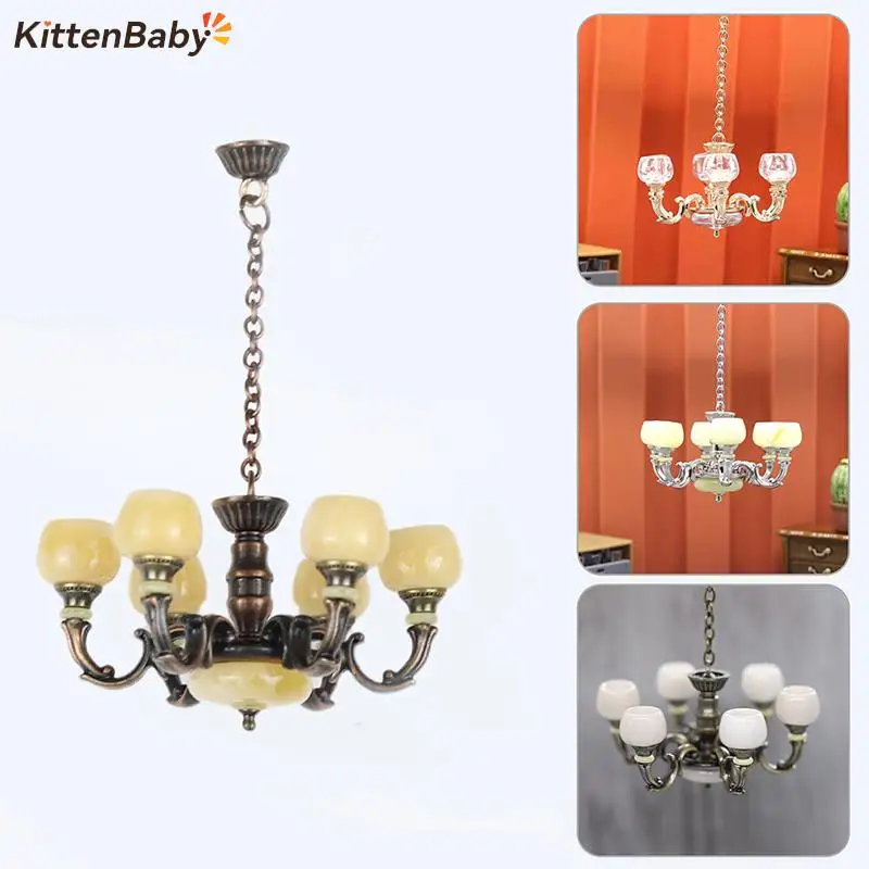 1Pc 1/6 1/12 Miniature Dollhouse Ceiling Lamp Hanging Lamp Mini LED Lighting Model Home Decoration Doll Furniture Toy