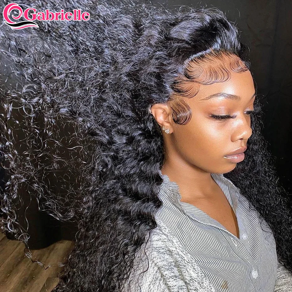 Deep Wave Lace Front Human Hair Wigs Brazilian Curly Pre-plucked 13x6 13x4 Transparent Lace Frontal Wig for Women 180% Gabrielle