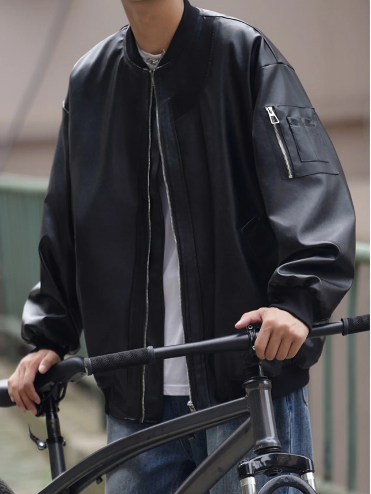 

Retro American Motorcycle Jaet Men's Spring Autumn Faion Brand Haome Bla Leather Coat High-End Sensation Flight Ja...