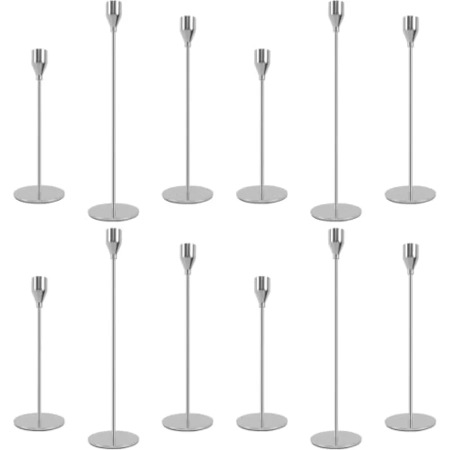 

Набор из 12 металлических подсвечников для конических свечей, высокие подсвечники для свечей толщиной 2,2 см и светодиодных свечей для украшения стола