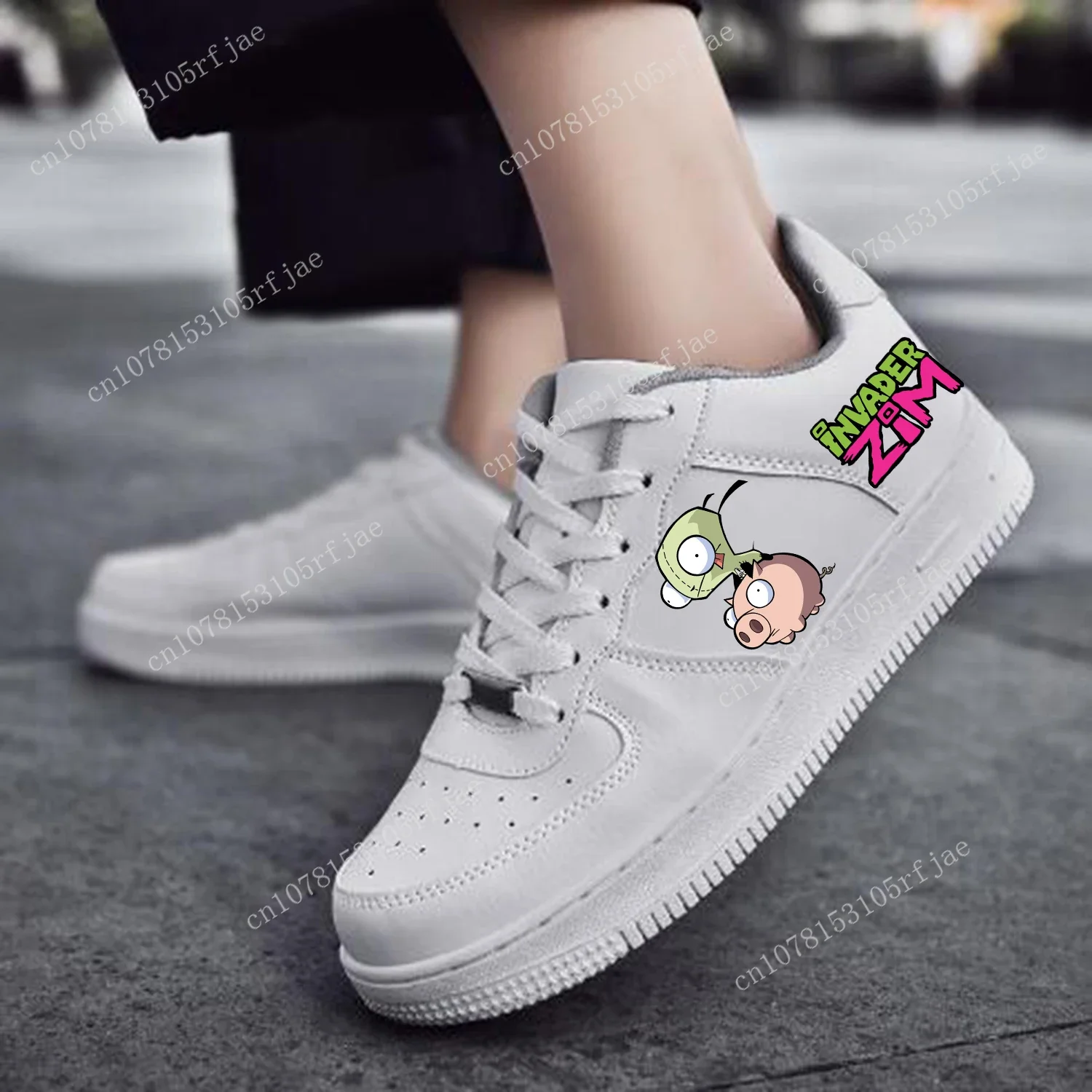 Animasi panas Invader AF basket kartun Zim Pria Wanita remaja olahraga lari datar Sneakers gaya renda Mesh sepatu kustom