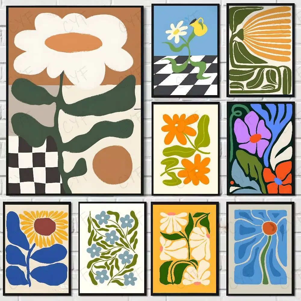 Nordic Einfache Wand Kunst Vintage Blumen Anime Poster HD kunst klebrige wand wasserdicht hause wohnzimmer schlafzimmer ästhetische dekoration