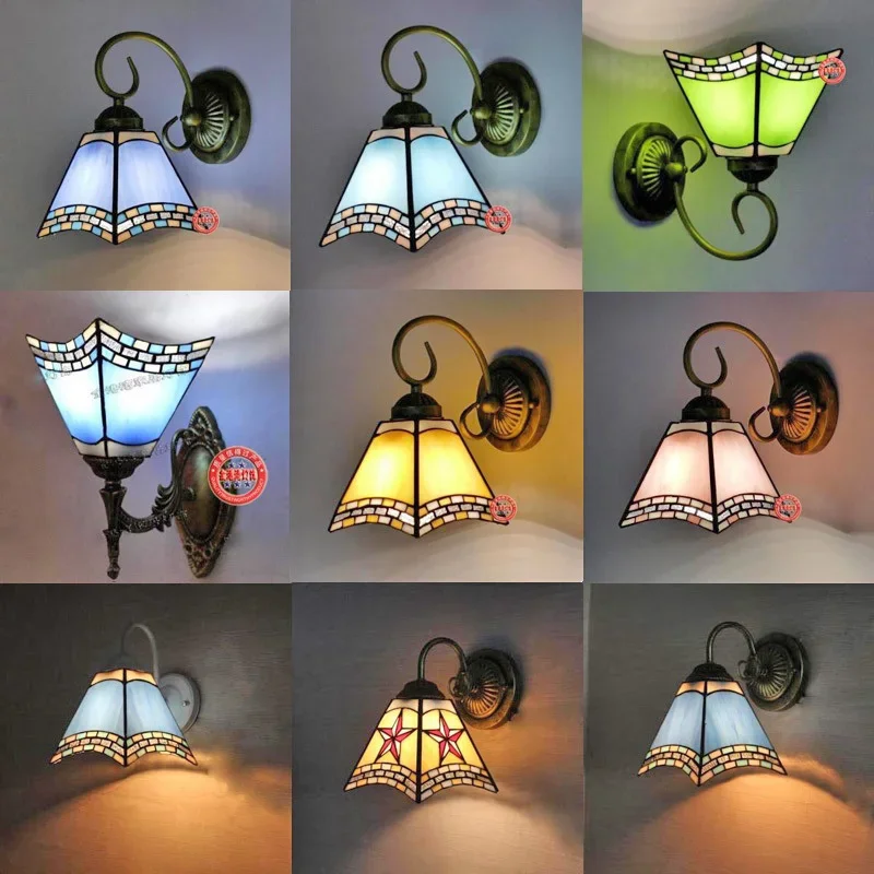 

Mediterranean pastoral painted glass wall lamp living room corridor bedside lamp European creative LED wall lamp