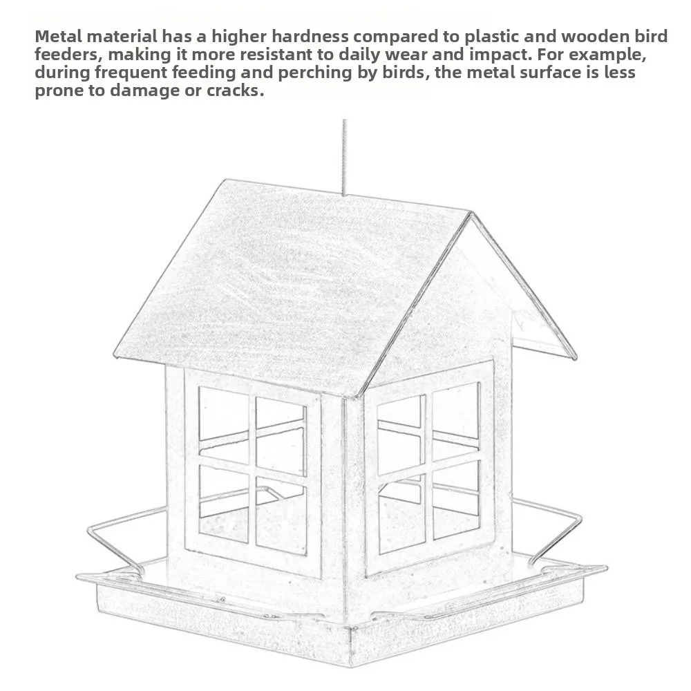 

Декоративная подвесная кормушка для птиц большой вместимости в форме домика, ветрозащитная металлическая станция для кормления попугаев, для сада