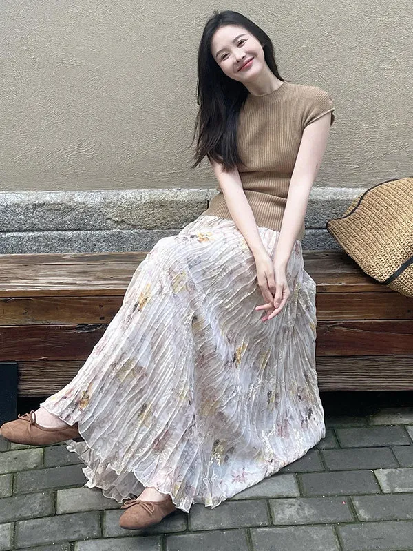 

Stunning Floral Print Two-Piece Set Women's Fashion Slimming Top And High Waist Skirt Ensemble Summer Casual Style Polyester ...