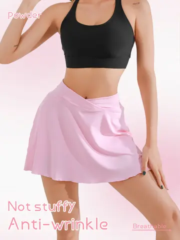 【Sommar Active Skort】Damtenniskjol med hög midja och inbyggda shorts, andningsbar, torr passform och fickor, rosa 10 best sales gymnastikkjol - №3