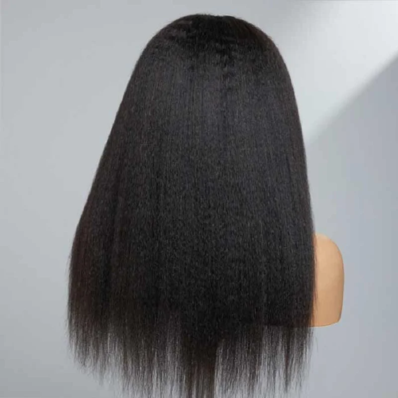 26 Zoll lange leimlose 180 Dichte weiche schwarze verworrene gerade Spitze Front Perücke für Frauen Babyhair hitze beständige vor gezupfte tägliche Perücke