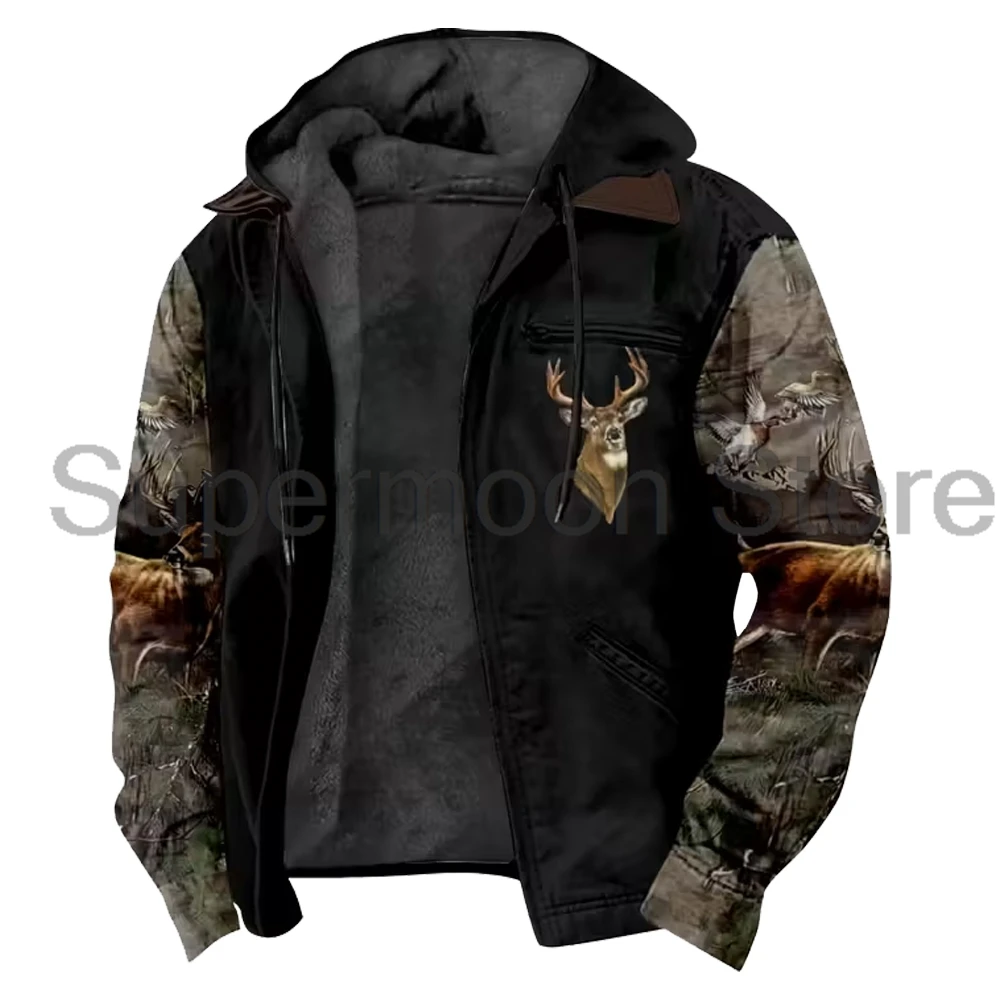 الرجال الصيد الحياة البرية الغزلان سستة هوديس التمويه الأيائل طباعة طويلة الأكمام الشارع الشهير المرأة سترة سترات معطف الشتاء