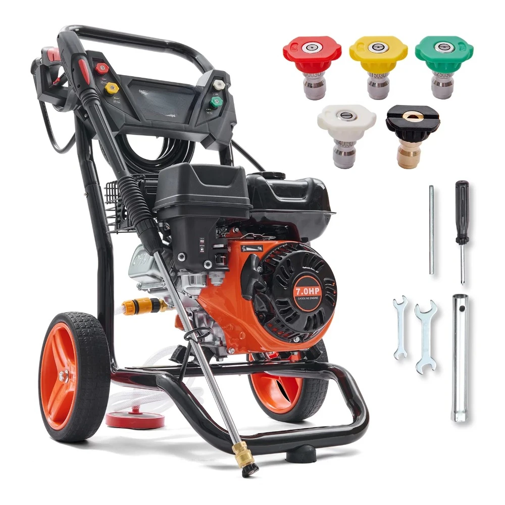 Gas Pressure Washer w/26 ft High Pressure Hose 5 Nozzles Gas Powered Washer 3600 PSI 2.6 GPM Efficient and Reliable Engine