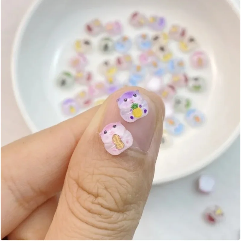 20 pçs mini dos desenhos animados acessórios do prego bonito sementes de melão pequeno hamster encantos para unhas arte decorações suprimentos diy manicure peças