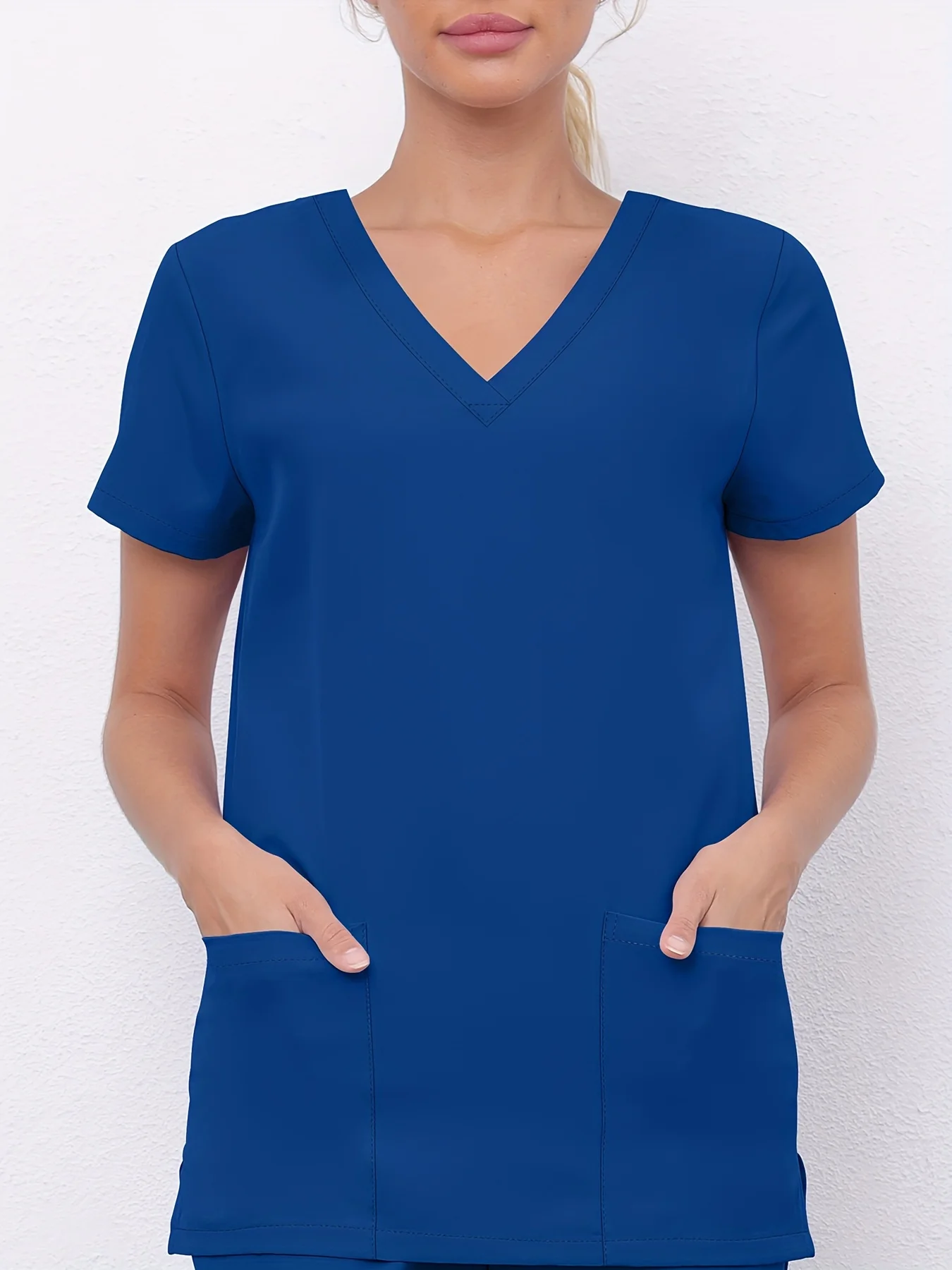 2025 Women's Scrub Top with Elastic Waistband, Breathable Nurse Uniform Workwear Pocketed Shirt Female Clothing Nurse Blouse