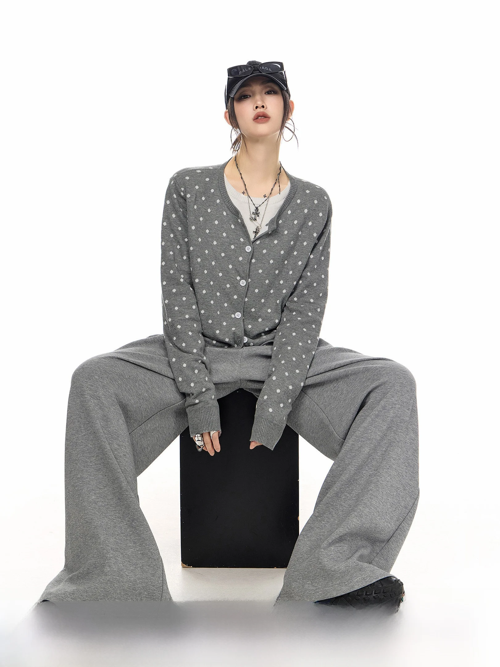 

Ich Mode Lazy Long Sve Knitted Cardigan Women's Spring 2026 New Sle Vintage Polka Dot Open-irt Cotton Blend Top