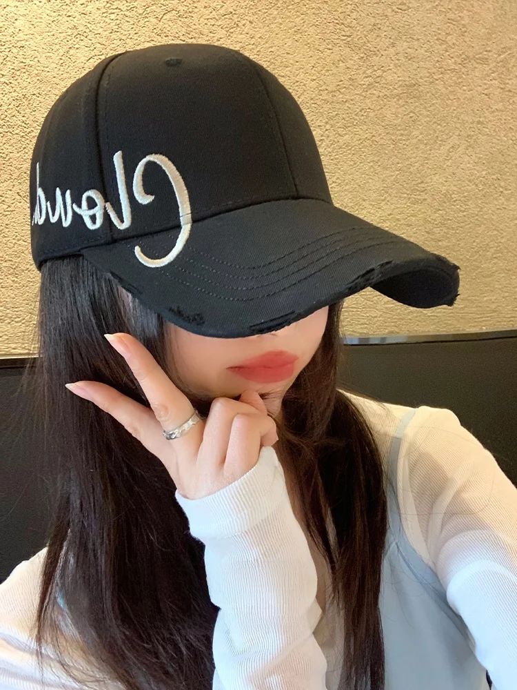 Korean Style Letter Hard Top Baseball Cap Women's New 2026 Black Versatile Large Circumference Sun Protection Face Slimming B...
