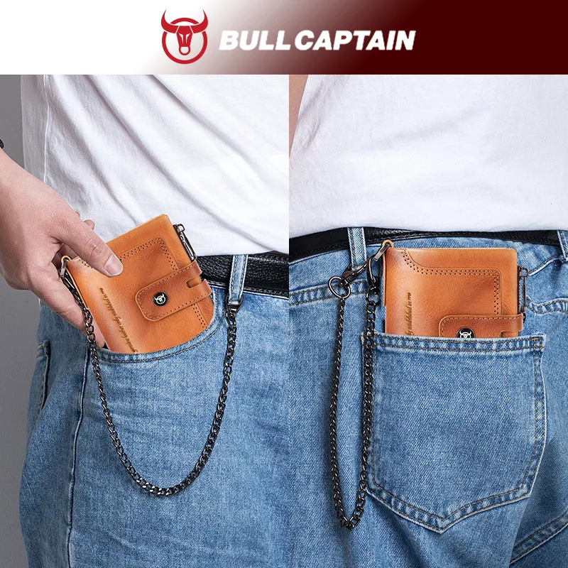 Zipper tower buckle genuine leather men's vertical multi-position top layer cowhide waist hanging chain large capacity wallet