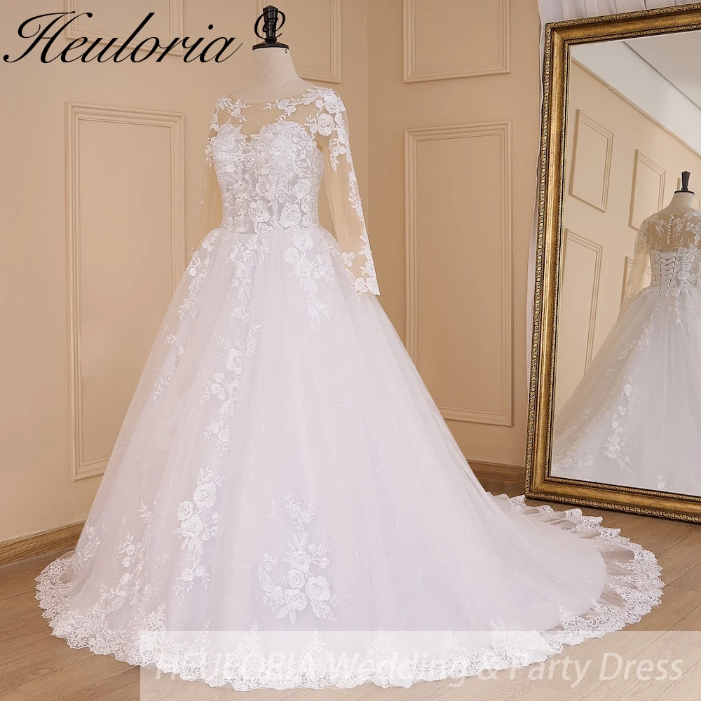 Princess Ball Gown Wedding Dress long sleeve bride dress o neck plus size robe de mariee Lace beading Wedding Bridal Gown