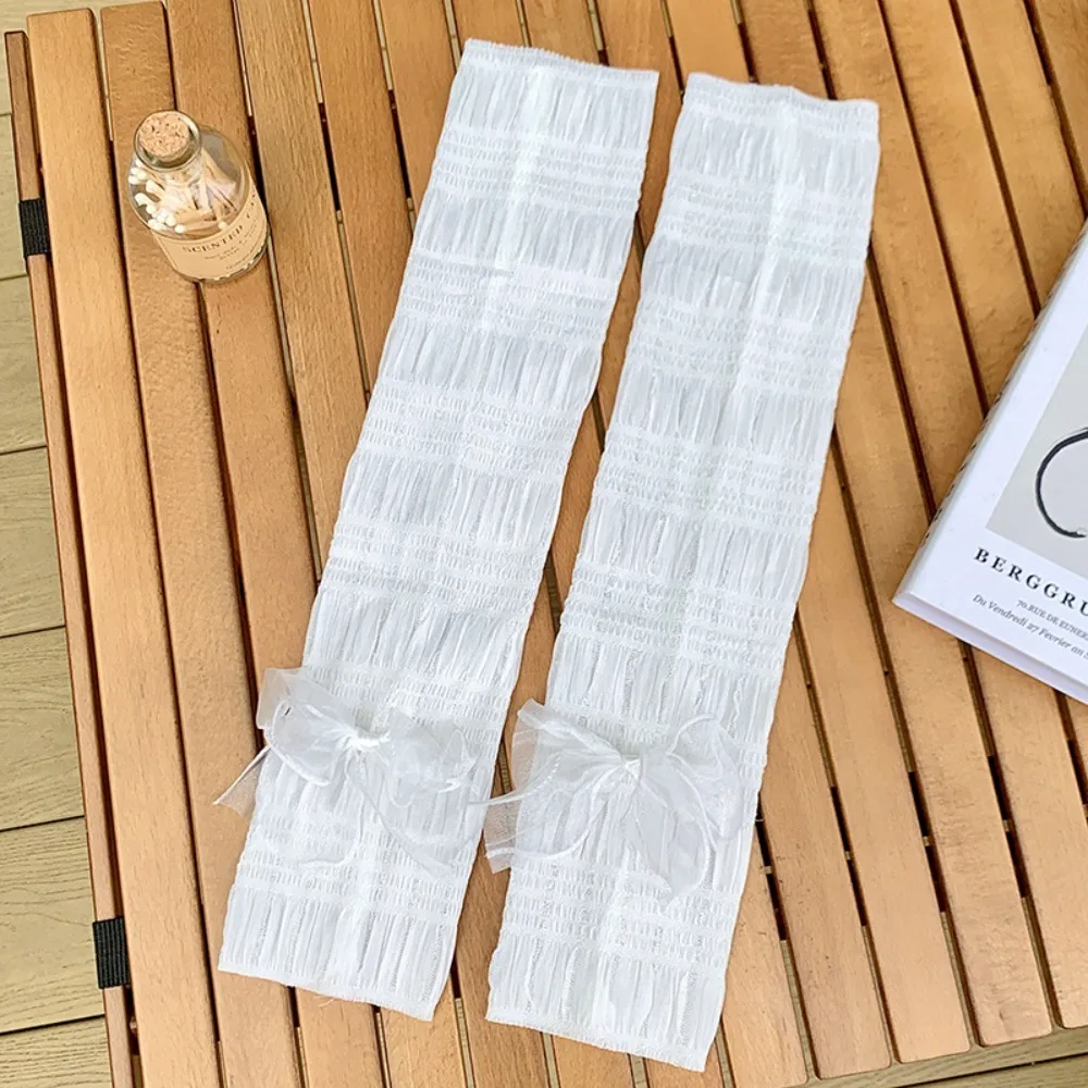 

Summer Lace Bow-knot Ice Silk Arm Sleeves UV Protection Ultrathin Sunscreen Sleeve Breathable Ice Silk Long Gloves Outdoor