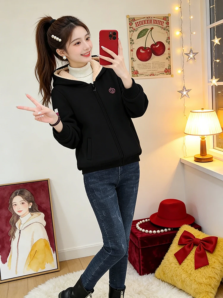 

Утепленная флисовая куртка из овечьей шерсти на молнии, повседневная, женская, осенне-зимняя, теплая, свободного кроя, модный тренд