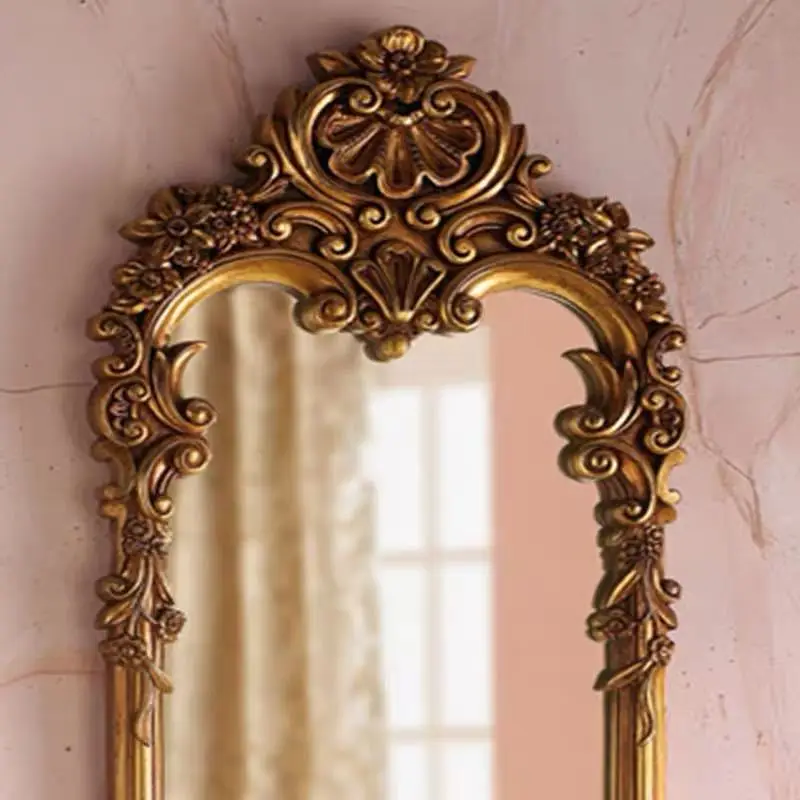 Wooden decorative mirror, passage mirror, palace carved wall-mounted mirror, golden vintage