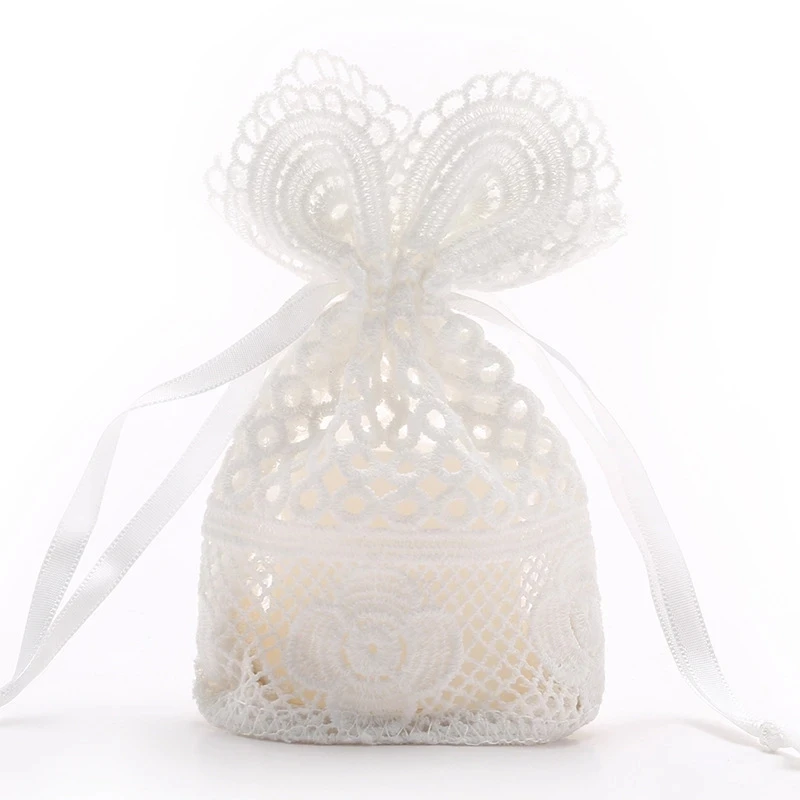 10pcs Round Hole Lace Bag Jewelry Storage Bag Milk Yarn Bundle Pocket Drawstring Bags Packaging Party Wedding Favors gift