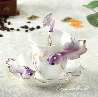 3D Goldfish Enamel Coffee Mug Cup Porcelain Tea Milk Copo Set Caneca Criativa Creative Ceramic European Bone China Drinkware