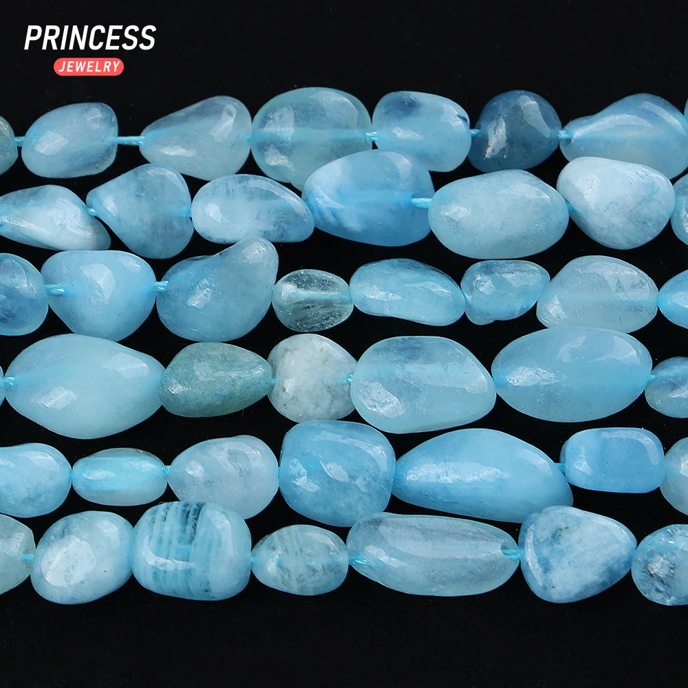 A + manik-manik batu permata longgar manik-manik kerikil biru alami Aquamarine 6-7mm untuk membuat perhiasan grosir aksesori DIY manik-manik kristal