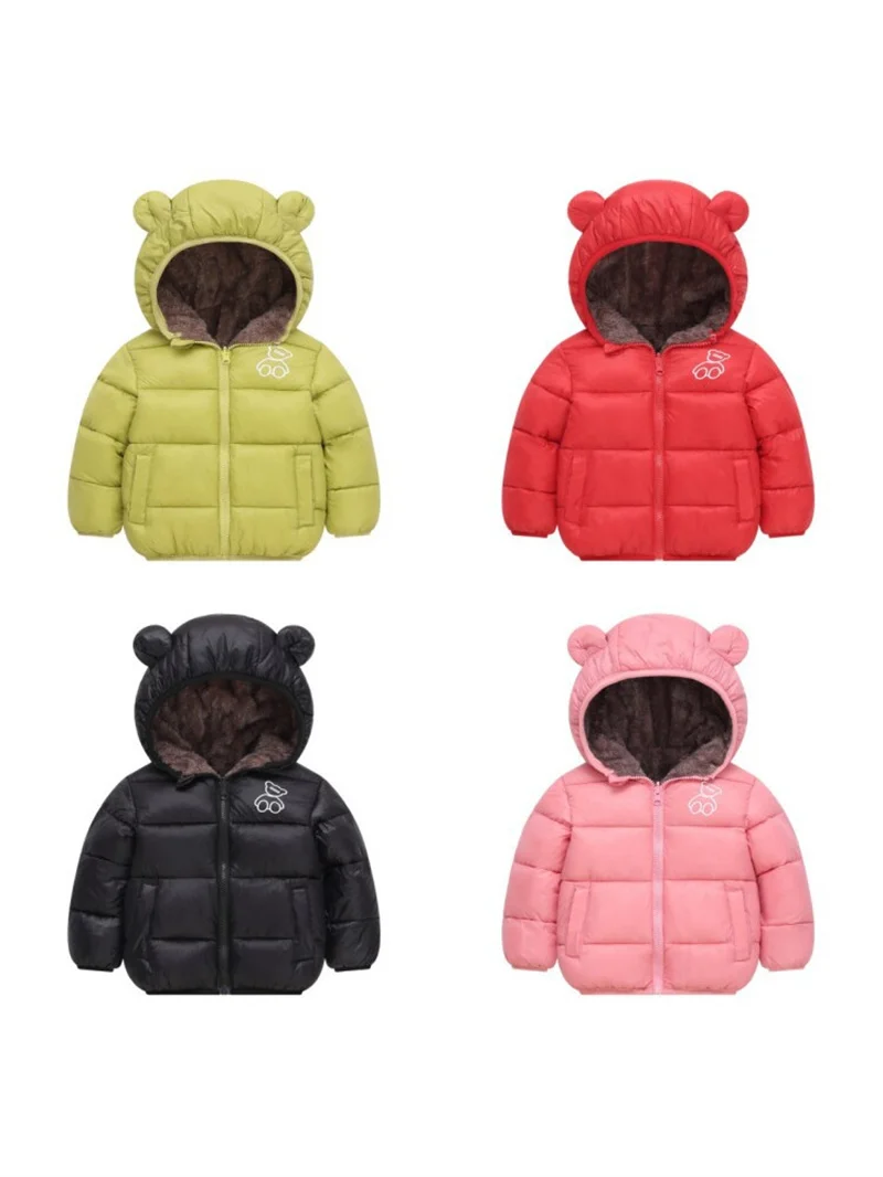 Children Warm Reversible Down Coats Kids Winter Plush Thick Hooded Zipper Windproof Outerwear Boys Girls Daily Thermal Jacket