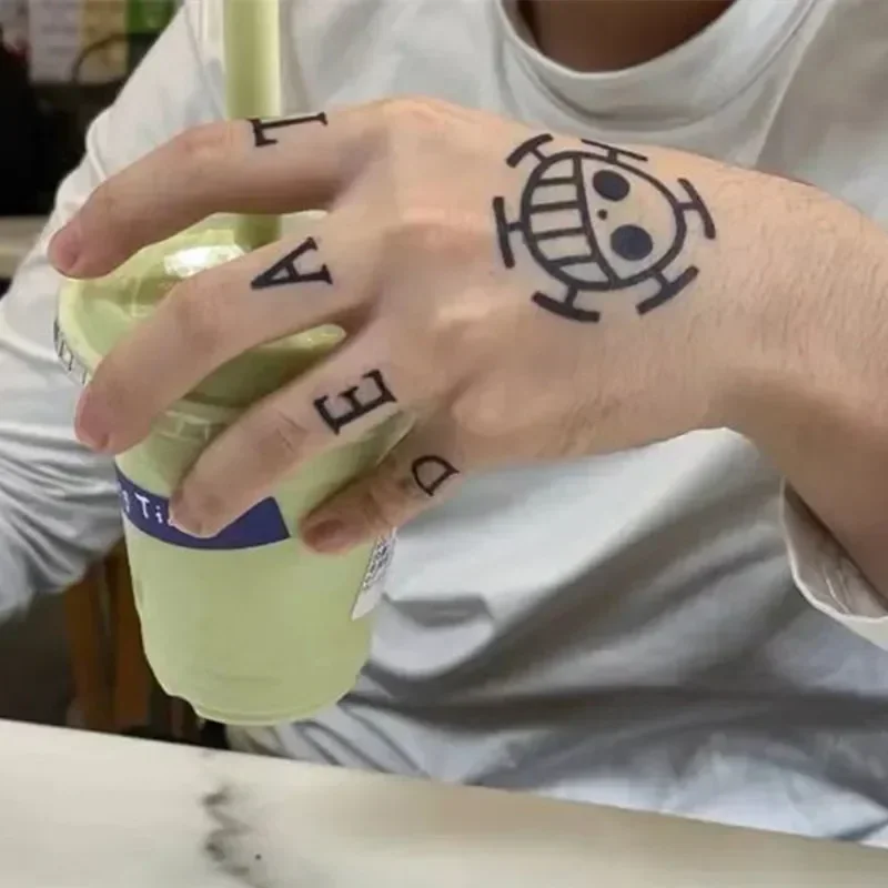 Anime Trafalgar D Water Law Cosplay Tattoo Waterproof Temporary Character Prop Letter Stickers Fashion  Party Accessories Gift