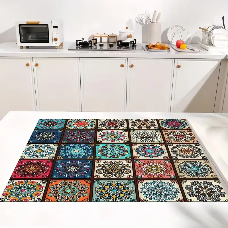 Mandala Bohemian Style Tableware Drying Mat Plate Drying Mat Coffee Machine Mat Kitchen Workbench Absorption Mat Decoration
