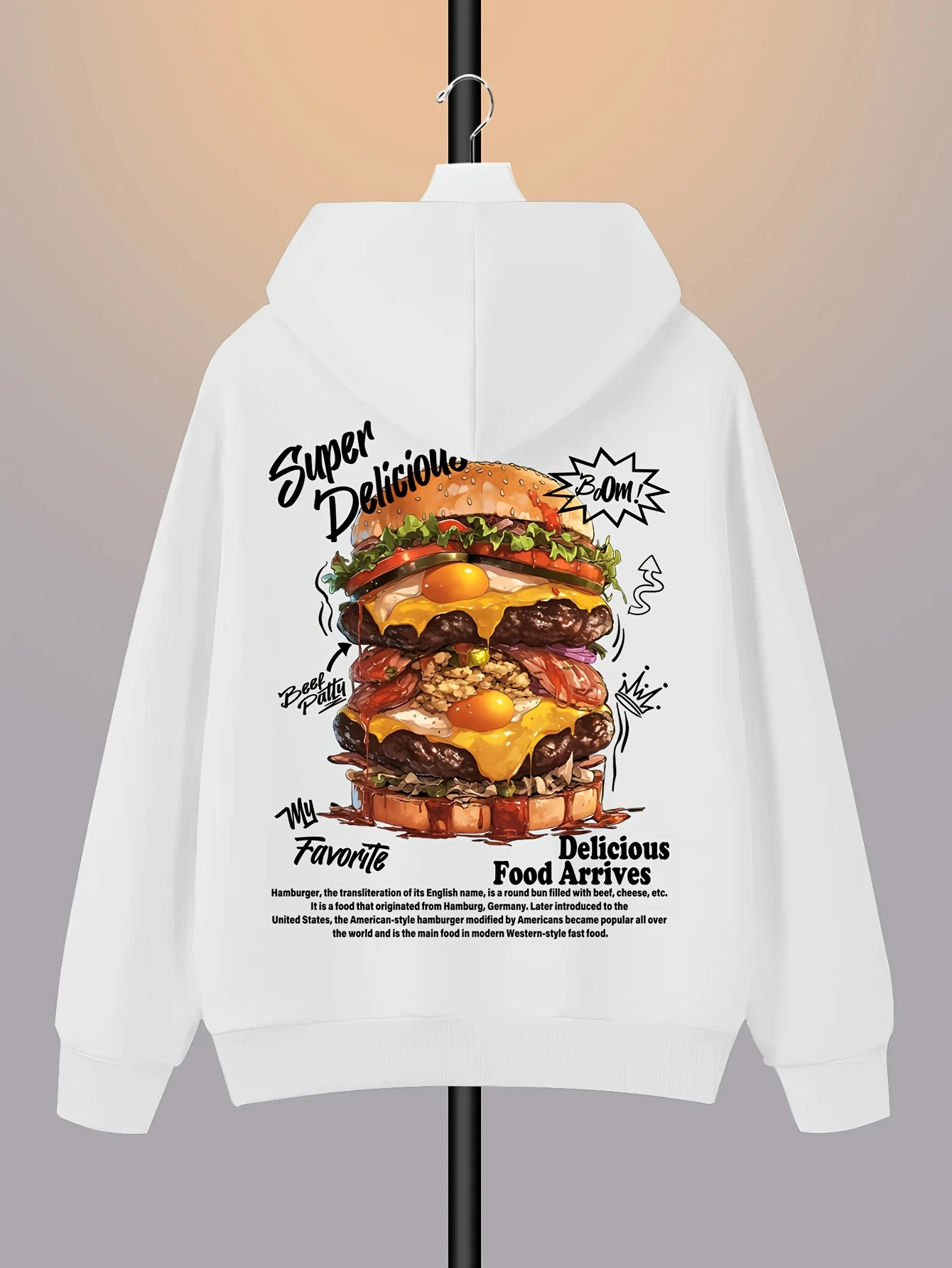 سوبر لذيذ برغر هوديي الرجال مضحك البلوز لذيذ خمر نمط عارضة أعلى، أنماط مطبوعة الظهر، الرجال هوديس #4