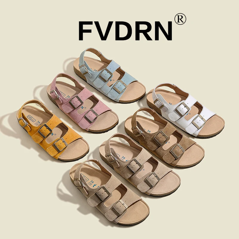 

Genuine Leather Birkenshoes Women's Retro Thick Bottom Belt Roman Sandals Cork Slippers Outdoor Wear 34-40