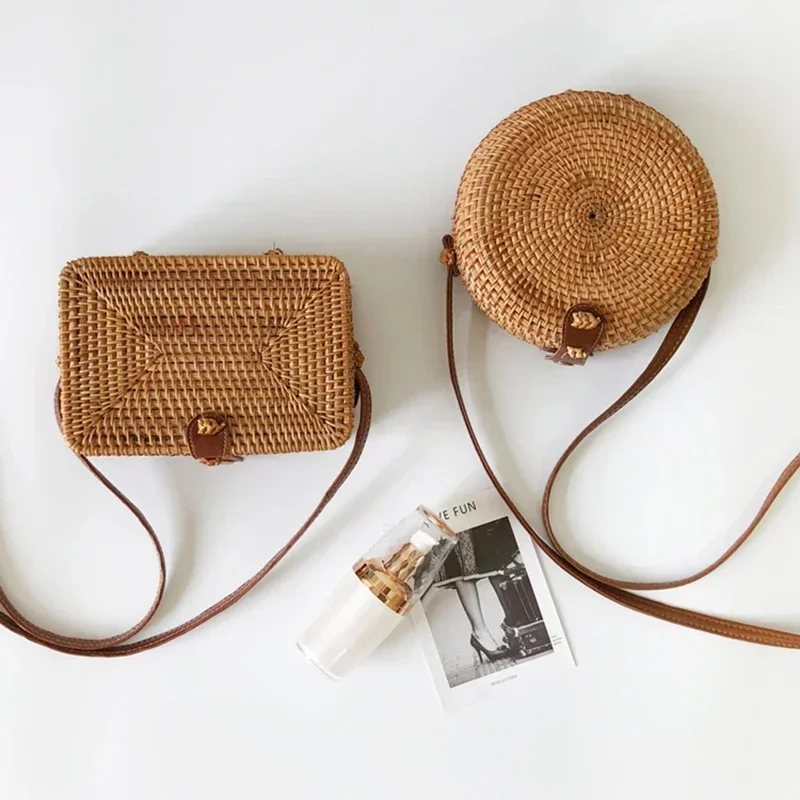 Square Round Mulit Style Straw Bag Handbags Women Summer Rattan Bag Handmade Woven Beach Circle Bohemia Handbag New Fashion