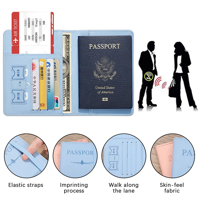 Couverture de Passeport RFID en Cuir PU, Étanche, Porte-Carte d'Identité d'Affaires, Protecteur Multifonction de Voyage