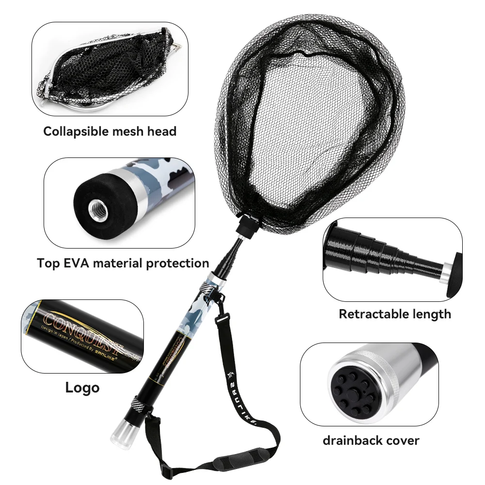 Fishing Net Glass Fiber Fishing Rod  Folding Telescopic Nylon Mesh For Freshwater Seawater Landing Net Tackle Tool