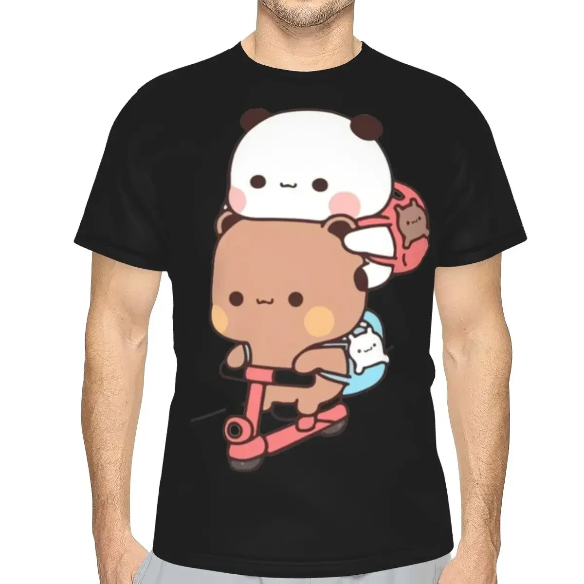 Bear And Panda Bubu Dudu Balloon polyester T-Shirt Men'sClassic T Shirts Men Crew Neck Short Sleeve