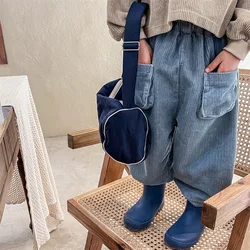 2026 New Children Pocket Trousers Cute Boys Casual Corduroy Pants Fashion Girls Solid Harem Pants Casual Kids Clothes 1-6 Year
